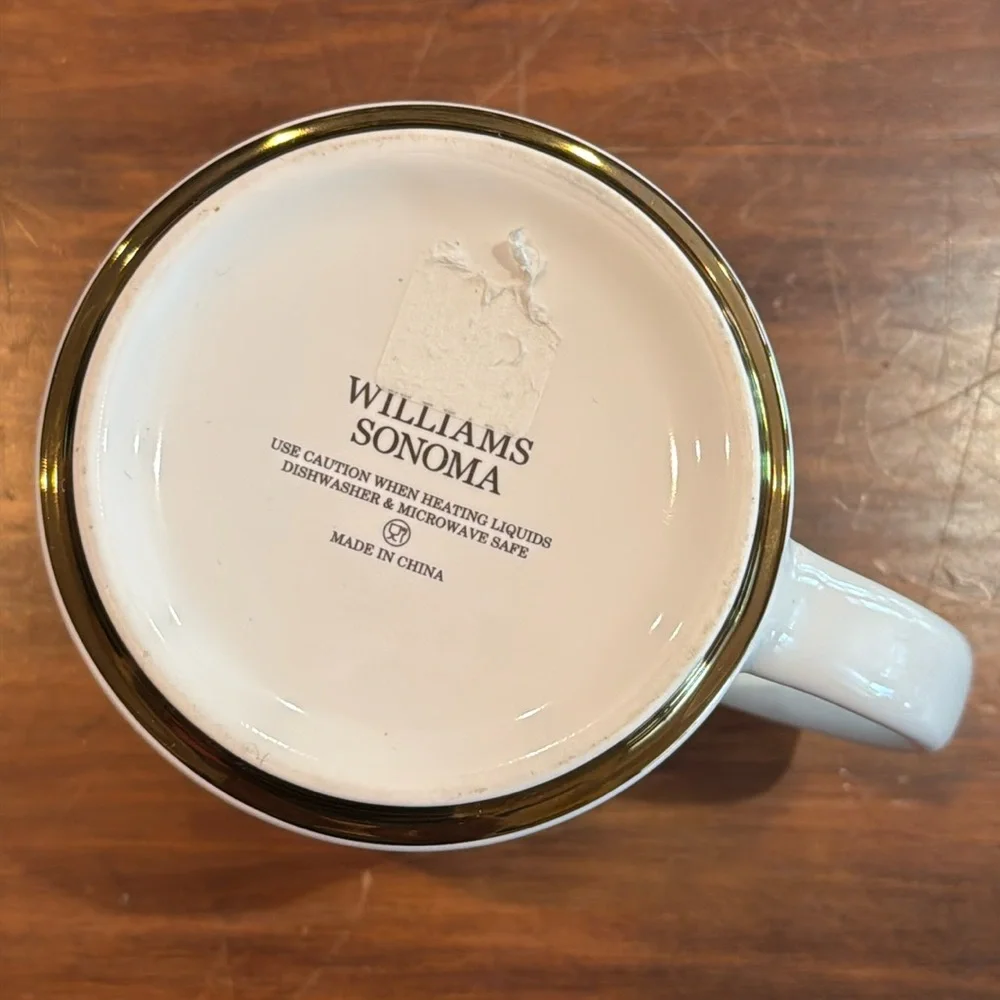NWT Williams Sonoma Initial P Mug Gold Letter Trim Creamy White Coffee Tea NEW!